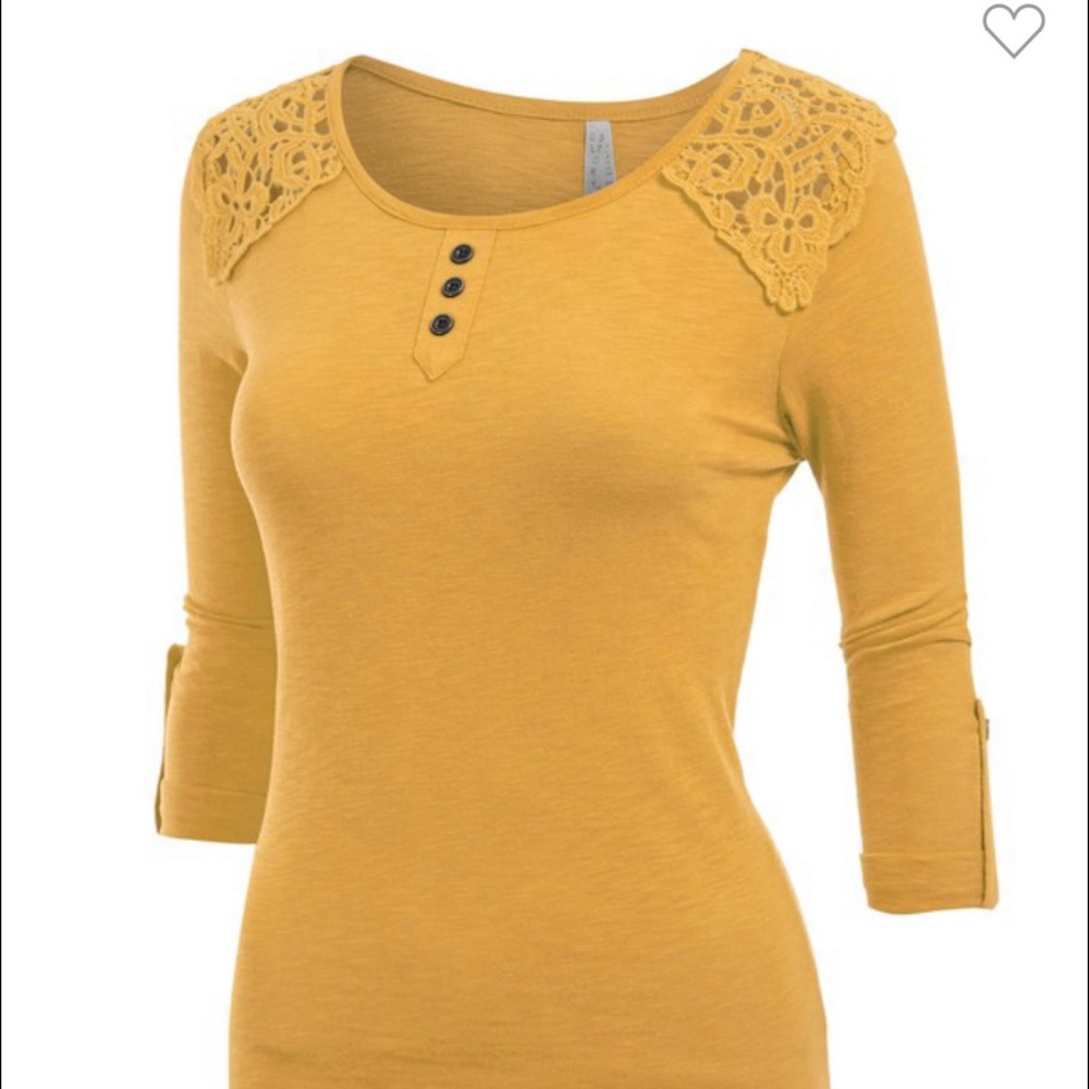 Ze Mustard- 3/4 sleeves crotchet top